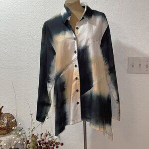 NWT Oversize Blue White Tie Dye Lagenlook Blouse MSQUARE by NEETU MALIK sz 1 M L